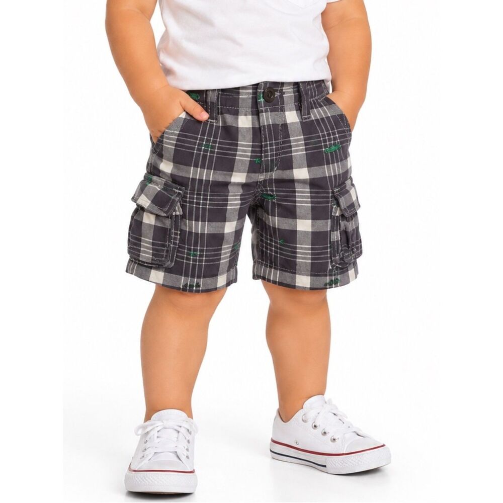 🔥 5 for $30 🔥 GAP Toddler Boys’ Plaid Cargo Shorts with Fish Embroidery | 2T